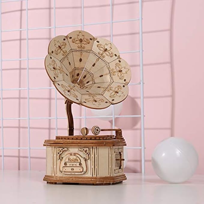 3D WOODEN PUZZLES GRAMOPHONE FOR KIDS, 3D WOODEN MODEL GRAMOPHONE BUILDING KITS FOR ADULTS, BRAIN TERSER ASSEMBLY MODELS, BEST TOY GIFTS FOR ADULTS & KIDS TO BUILD GIFTS FOR BIRTHDAY - Image 3